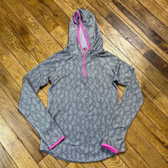 Nike Tops - Nike Pro Dri FIT Quarter Zip Hoodie Girls XL Gray Pink Athletic Running Workout‎
